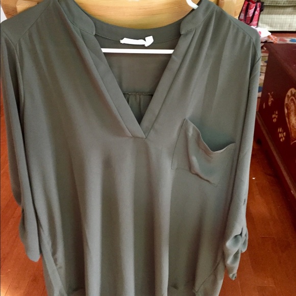 LUSH Olive Green Blouse- Size L - Picture 2 of 7